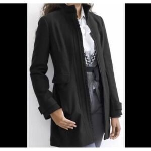 Banana Republic Womens Black Wool Italian Fabric Ruffle Trim Zip Coat Jacket M
